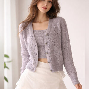 Heartloom Grey Lavender Knit 2-Piece Set sweater cardigan Size Small co ord